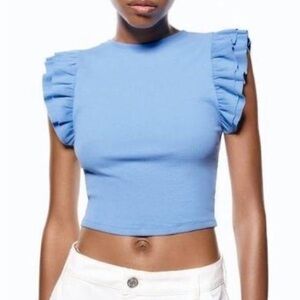 Zara ruffle sleeve ribbed top